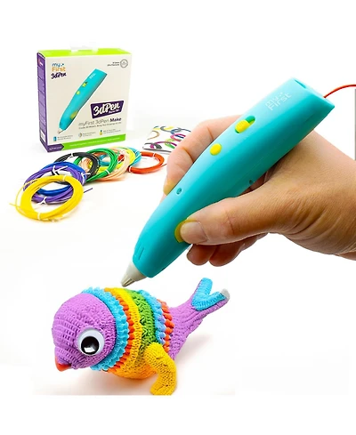 myFirst 3dPen Make (Blue) Multi-Speed Printing Drawing Pen with 6 Colorful Filaments, Stencil Book, and Charger