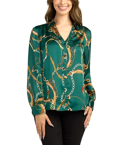 Bcx Women's Printed Collared Top