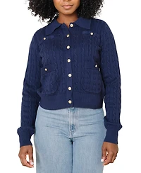 Hope & Henry Women's Organic Cable Knit Collared Cardigan Sweater