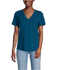 Lands' End Women's Petite Short Sleeve Lightweight Jersey Gathered Shoulder T-Shirt