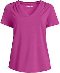 Lands' End Women's Petite Short Sleeve Lightweight Jersey Gathered Shoulder T-Shirt