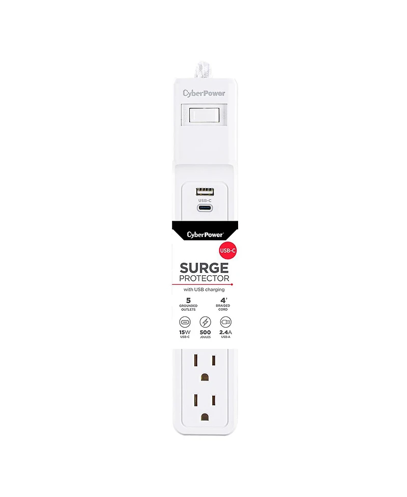 CyberPower P504UC 5-Outlet Surge Protector with Usb-a and Usb-c Port