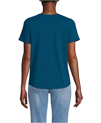Lands' End Women's Short Sleeve Lightweight Jersey Gathered Shoulder T-Shirt