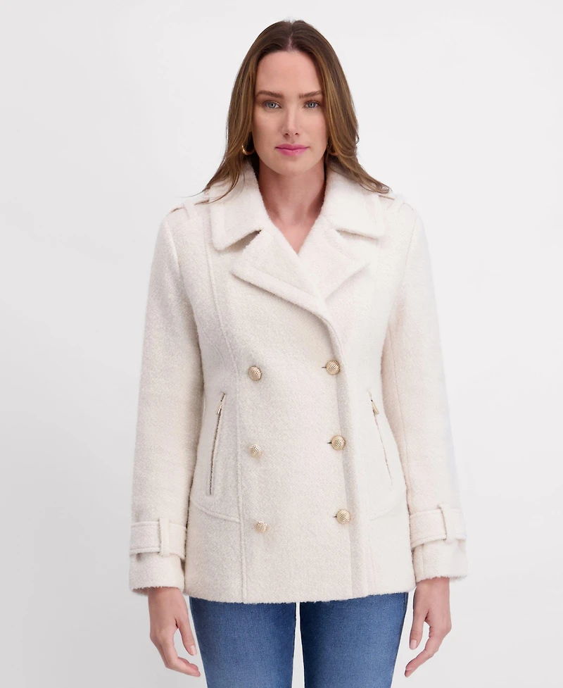 Kensie Women's Boucle Peacoat with Gold Accents