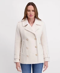 Kensie Women's Boucle Peacoat with Gold Accents