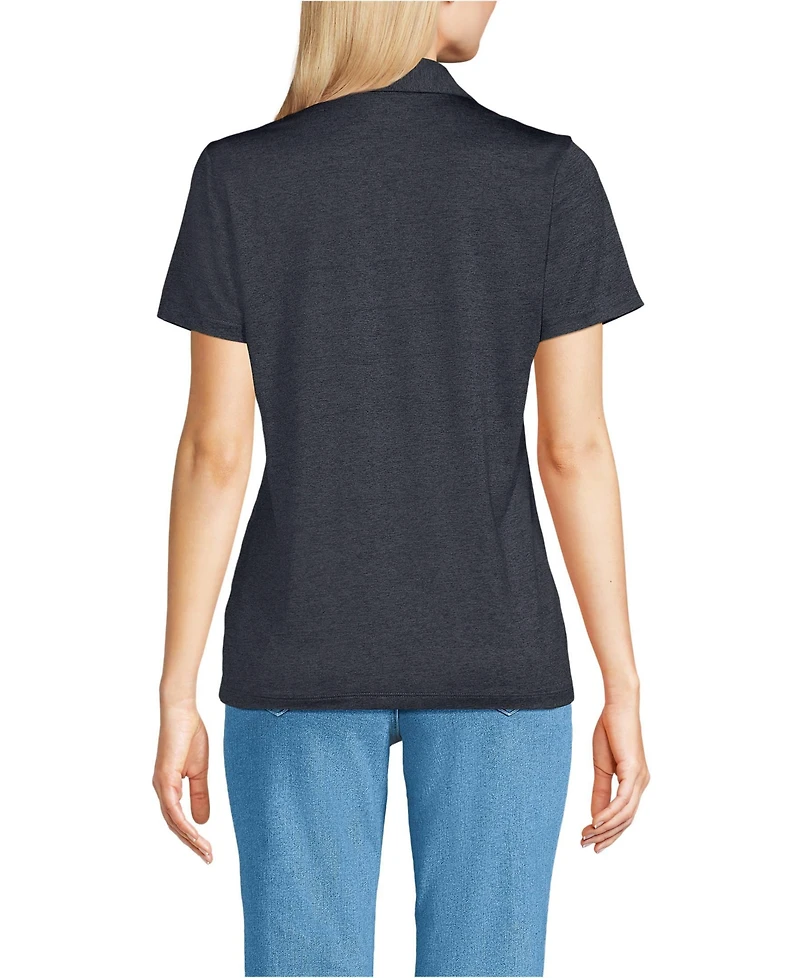 Lands' End Women's Rapid Dry Short Sleeve Space Dye Sport Neck Polo Shirt