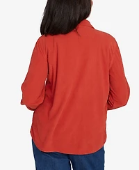 Alfred Dunner Petite Sunset Canyon Plush Ribbed Oversized Button Front Top