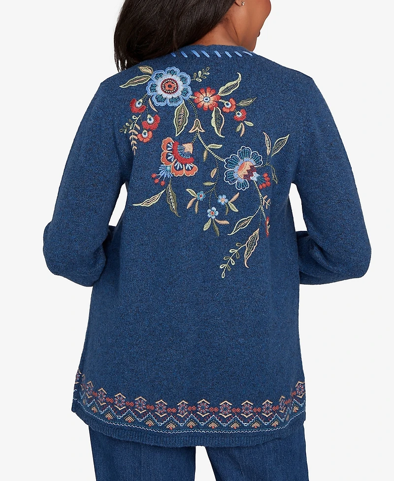 Alfred Dunner Petite Sunset Canyon Embroidered Flower Long Sleeve Cardigan