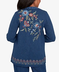 Alfred Dunner Petite Sunset Canyon Embroidered Flower Long Sleeve Cardigan