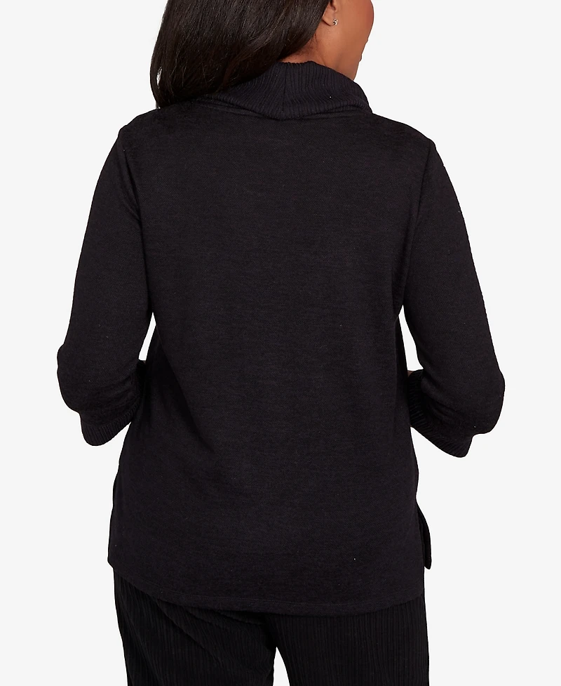 Alfred Dunner Petite Lake Champlain Leaf Embroidered Rib Neck Top