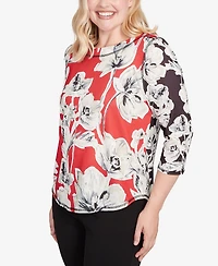 Alfred Dunner Petite Jet Setter Dynamic Floral Vintage Watercolor Top