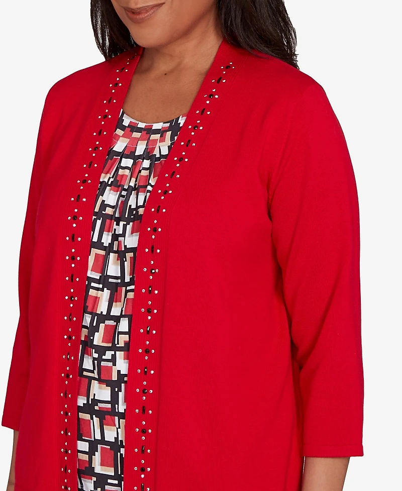 Alfred Dunner Petite Jet Setter Geometric Inner Two One Sweater
