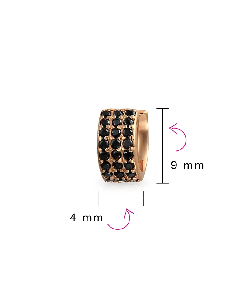 Bling Jewelry Two Tone Black Cubic Zirconia Pave Cz Triple 3 Band Cartilage Ear Cuffs Clip Wrap Earrings Rose Gold Plated .925 Sterling Silver