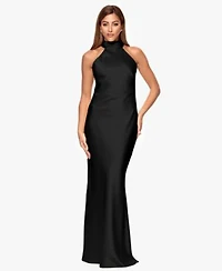 Xscape Womens Tie Neck Long Dress