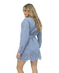 Belle & Bloom Women's Sunday Somewhere Denim Broderie Mini Shirt Dress