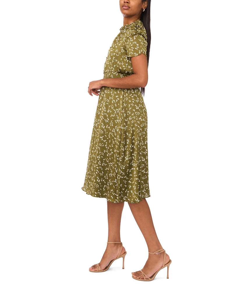 Msk Petite Puff-Sleeve Chiffon Midi Dress