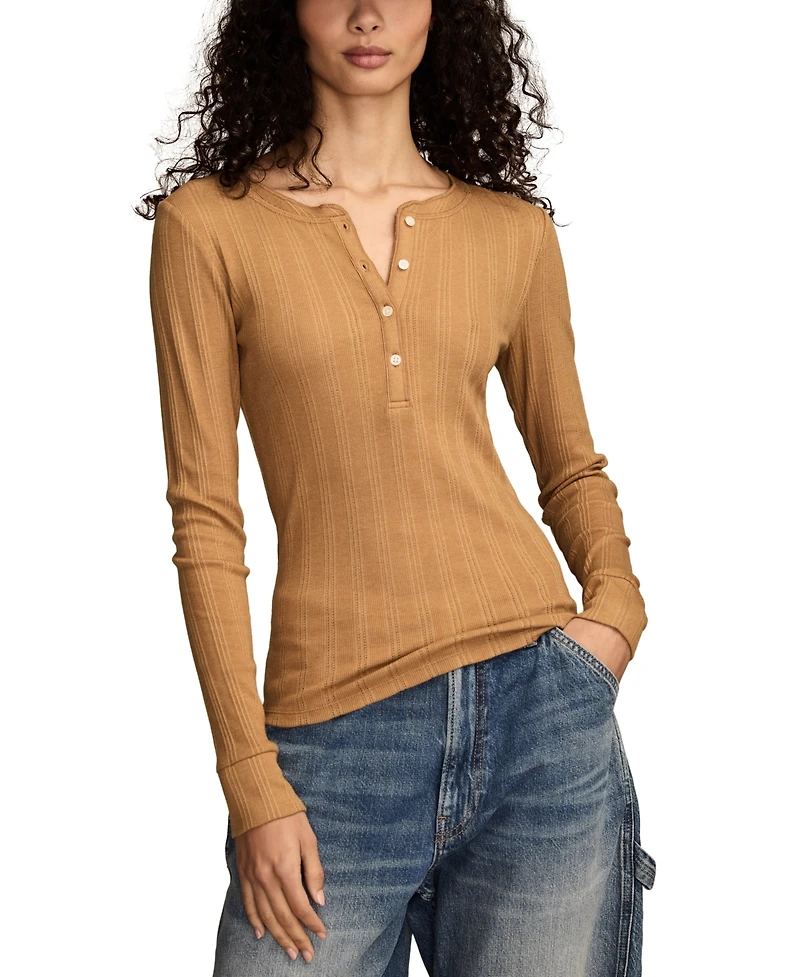 Lucky Brand Women's Long Sleeve Rib Henley Top