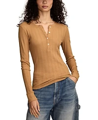 Lucky Brand Women's Long Sleeve Rib Henley Top