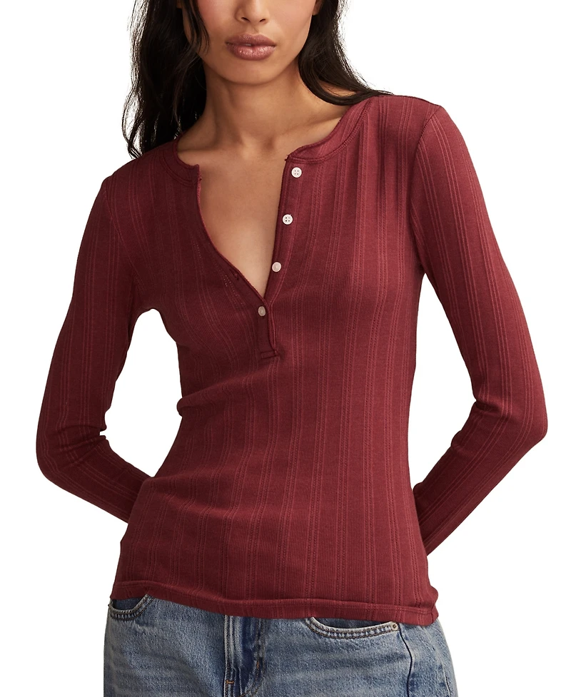 Lucky Brand Women's Long Sleeve Rib Henley Top