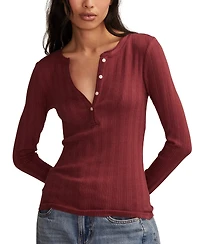 Lucky Brand Women's Long Sleeve Rib Henley Top