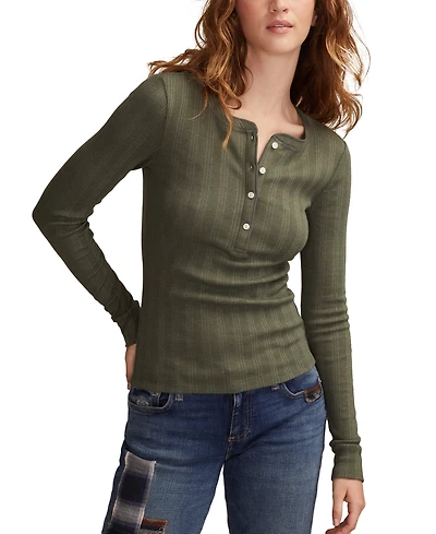 Lucky Brand Women's Long Sleeve Rib Henley Top