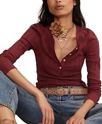 Lucky Brand Women's Long Sleeve Rib Henley Top