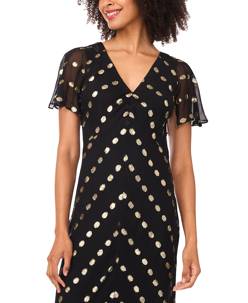 Msk Women's V-Neck Flutter Sleeve Maxi Dress
