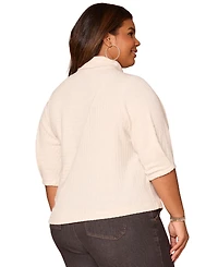 Democracy Plus Pleated Elbow Sleeve Mock Neck Knit Top