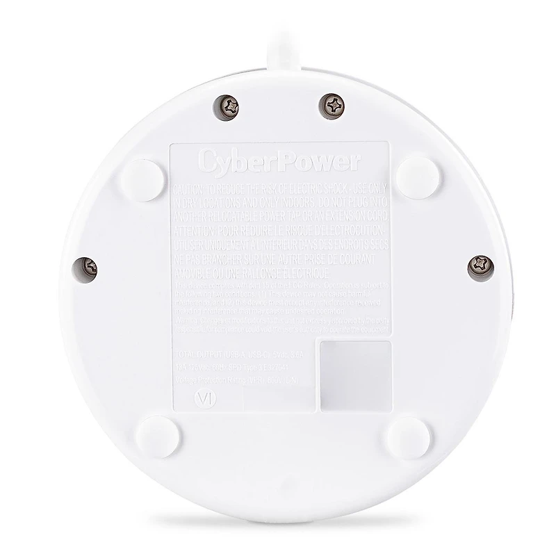 CyberPower P205UC 2-Outlet Round Surge Protector with 2x Usb-a and 1x Usb-c Port, White