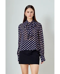 endless rose Women's Polka Dot Neck Bow Top