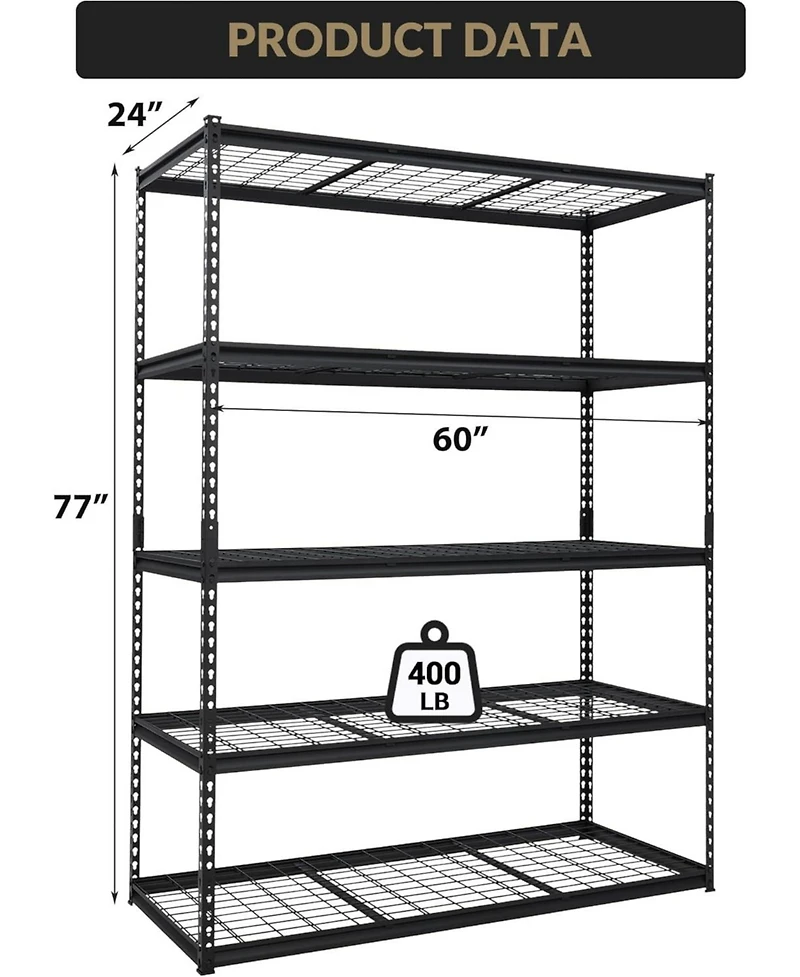 gaomon Garage Shelving, 5-Tier Heavy Duty Garage Shelving, 60" L x 24" W x 78" H Storage Shelves Adjustable Height, Metal Shelves for Kitchen Pantry B