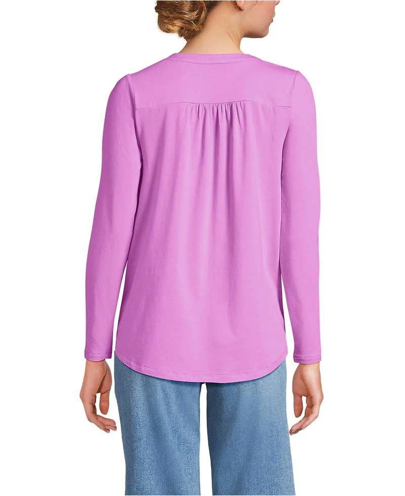 Lands' End Women's Long Sleeve Lightweight Jersey Notch Neck Tunic Top