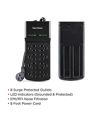 CyberPower B808 8-Outlet Essential Surge Protector with 8' Cord, Black