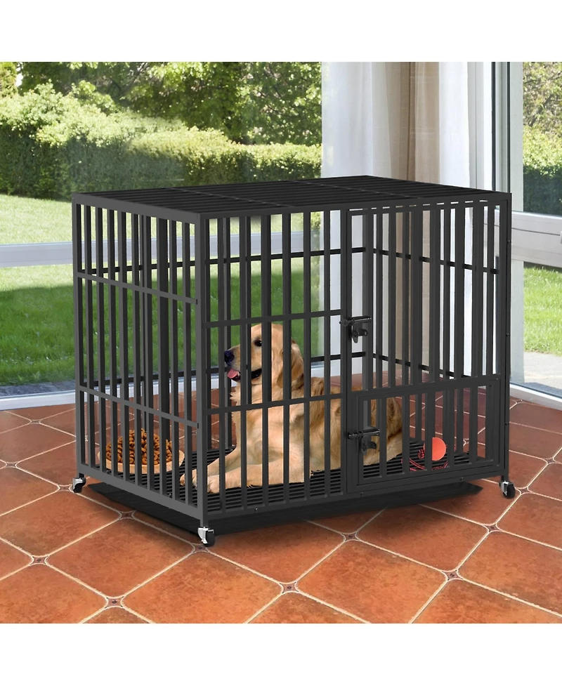 BingoPaw Chew-resistant Heavy Duty Metal Dog Cage Kennel Pet Crate with Wheels
