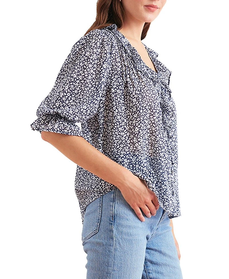 Paneros Clothing Cotton Chloe Shirt Navy Vintage Bloom