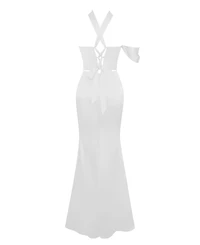 Miss Circle Women Ivona White Halter Neck Double Duchess Satin Gown