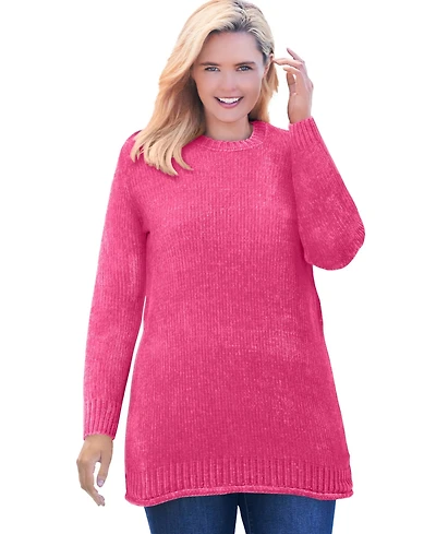 Woman Within Plus Crewneck Chenille Sweater