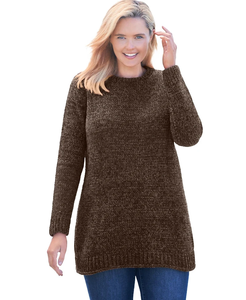 Woman Within Women's Plus Crewneck Chenille Sweater