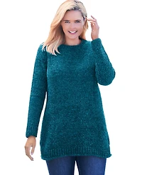 Woman Within Plus Crewneck Chenille Sweater