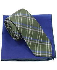 Ben Sherman Men's 2-Piece Plaid Tie and Solid Pocket Square Half Box Set