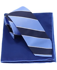 Ben Sherman Men's 2-Piece Stripe Tie and Solid Pocket Square Half Box Set