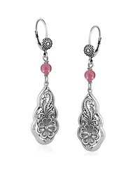 American West Jewelry Sterling Silver Rhodonite Flower Gemstone Bead Lever Back Earrings