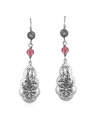 American West Jewelry Sterling Silver Rhodonite Flower Gemstone Bead Lever Back Earrings