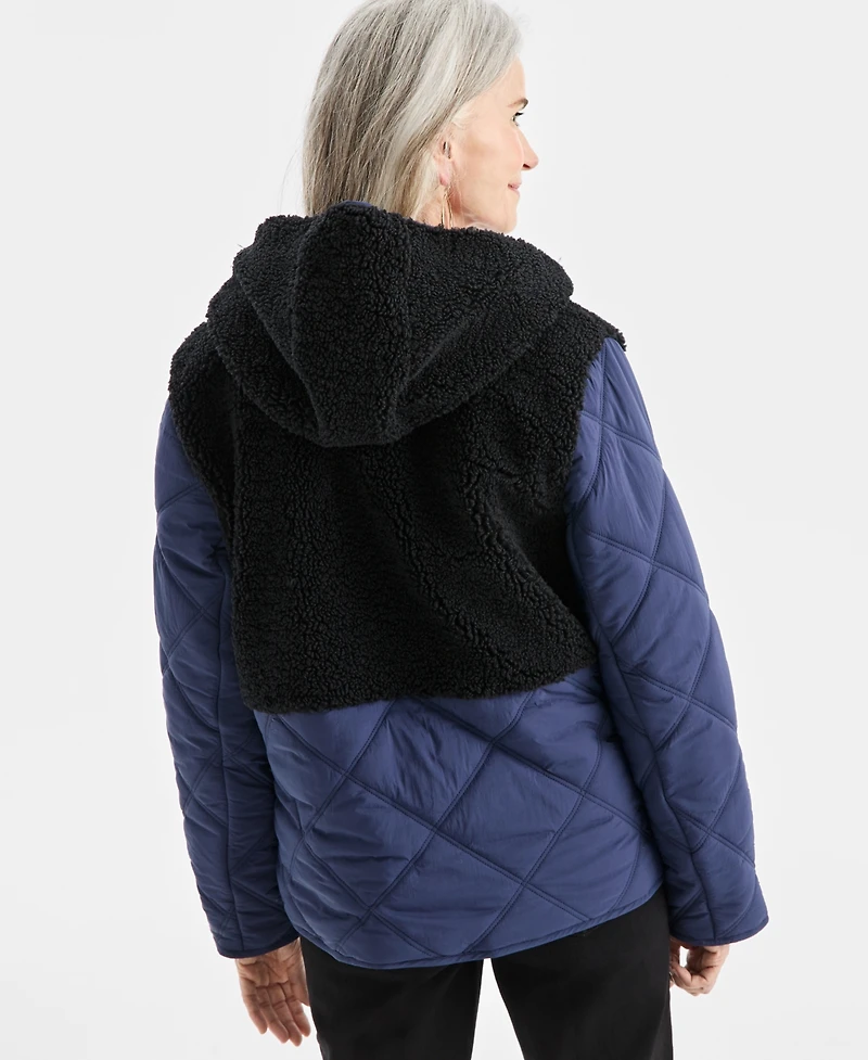 Style & Co Women's Mixed Media Sherpa Jacket, Macy's Exclusive