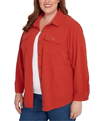 Alfred Dunner Plus Sunset Canyon Plush Ribbed Oversized Button Front Top