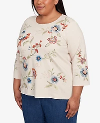 Alfred Dunner Plus Sunset Canyon Allover Floral Embroidered Crew Neck Top