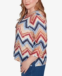 Alfred Dunner Plus Sunset Canyon Textured Knit Chevron Top with Necklace