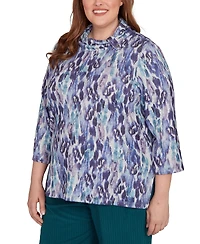 Alfred Dunner Plus Lake Champlain Animal Melange Three Quarter Sleeve Top