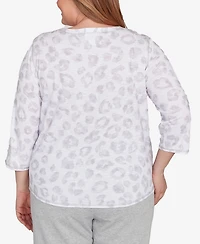 Alfred Dunner Plus Casual Vibe Monotone Crew Neck Animal Top