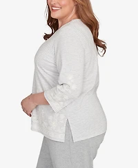 Alfred Dunner Plus Casual Vibe Embellished Striped Crew Neck Top